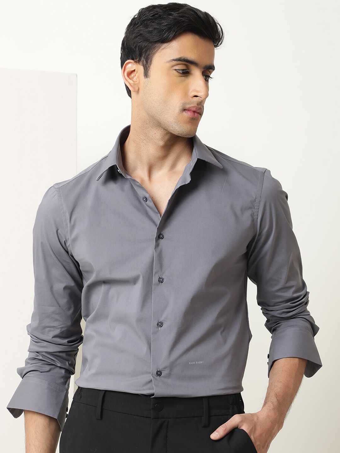 

RARE RABBIT Men Benedict Slim Fit Cotton Shirt, Grey