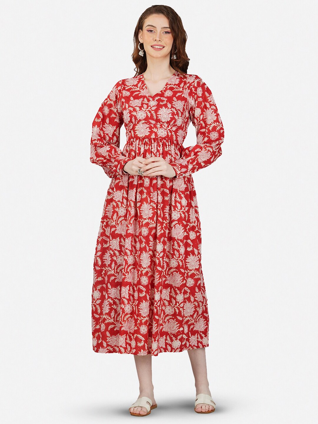 

GULAB CHAND TRENDS Floral Cotton Midi Dress, Red