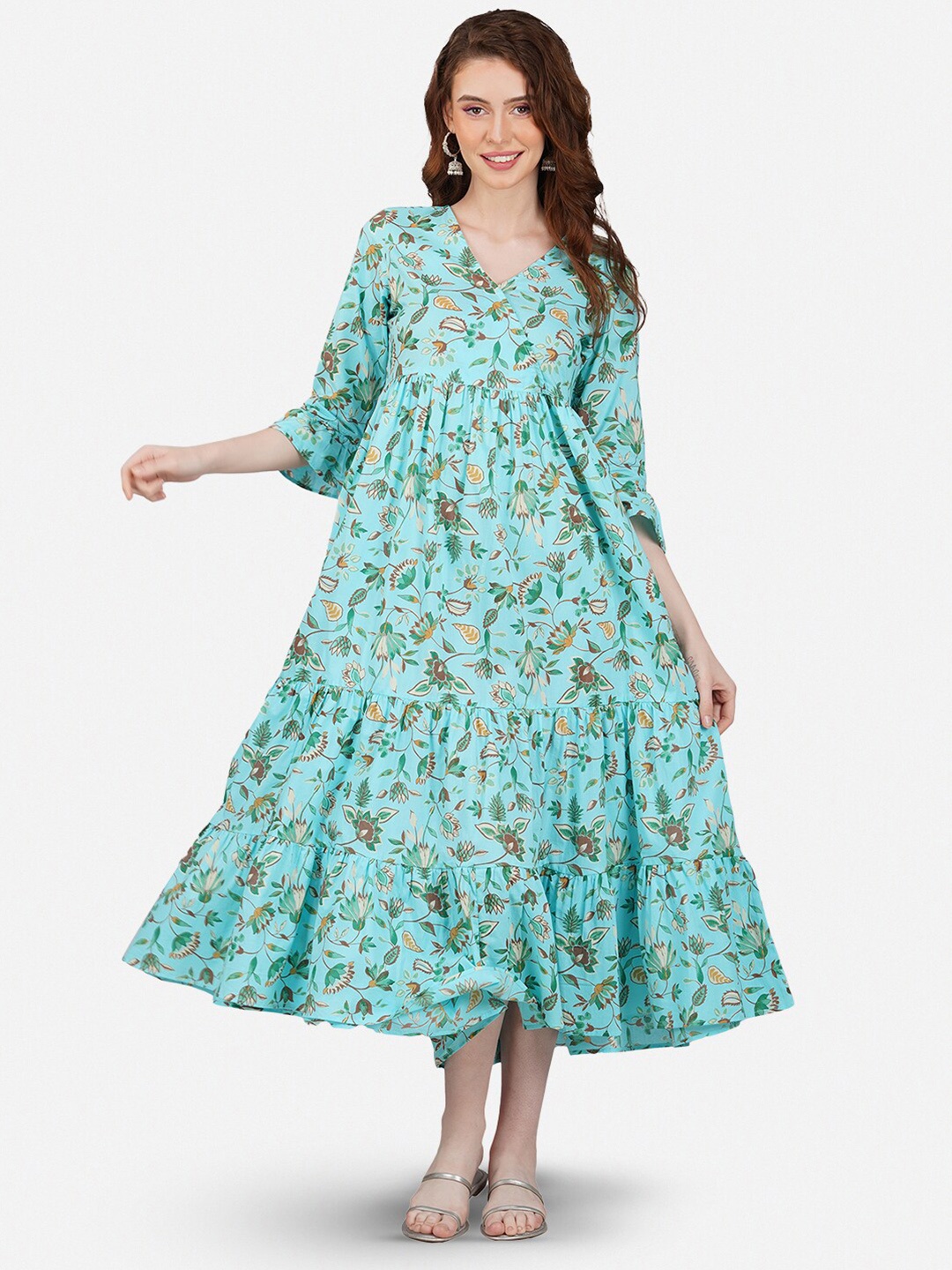 

GULAB CHAND TRENDS Floral Printed Cotton Wrap Midi Dress, Blue