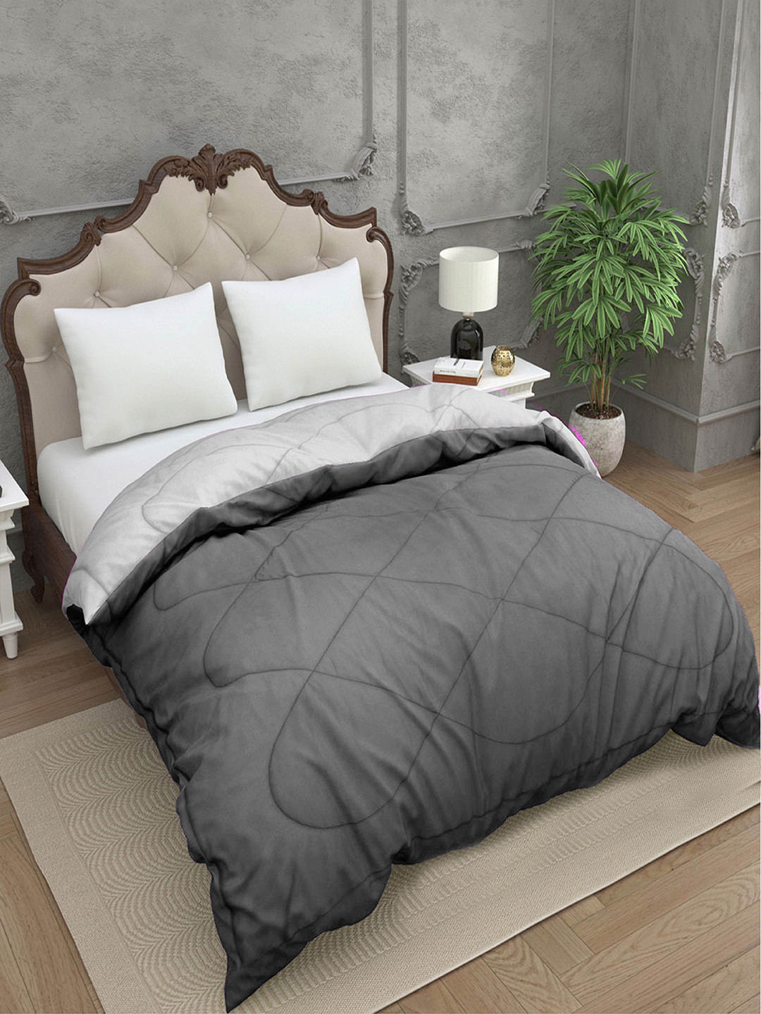 

Sleeping Owls- because your sleep matters Grey Microfiber AC Room 150 GSM Double Bed Quilt
