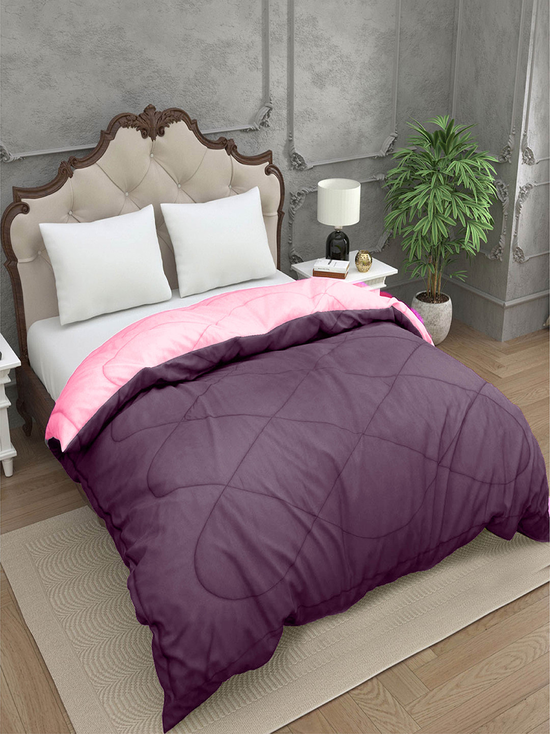 

Sleeping Owls- because your sleep matters Purple & Pink Microfiber AC Room 150 GSM Double Bed Quilt