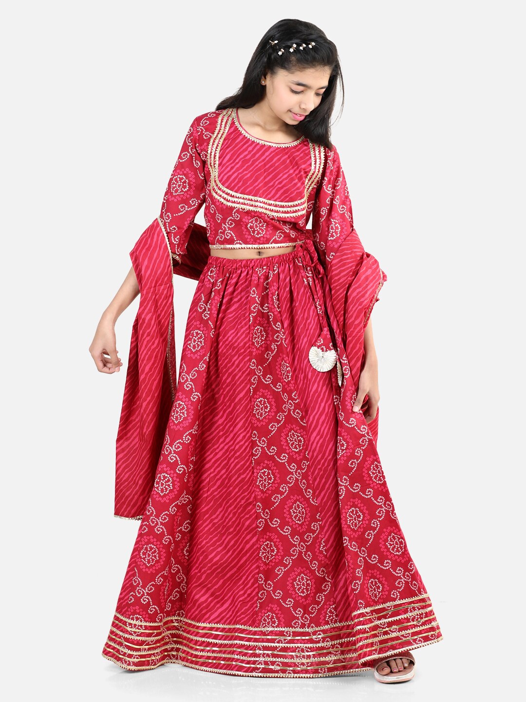 

BownBee Girls Printed Pure Cotton Ready to Wear Lehenga & Blouse With Dupatta, Pink