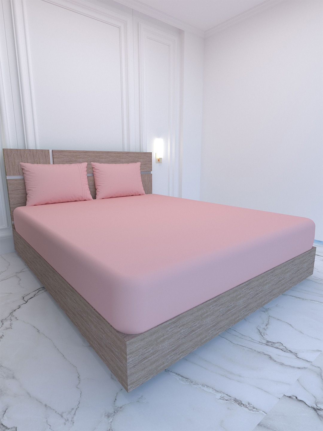 

Pure Decor Pink 400 TC Flat Pure Cotton King Bedsheet & 2 Pillow Covers