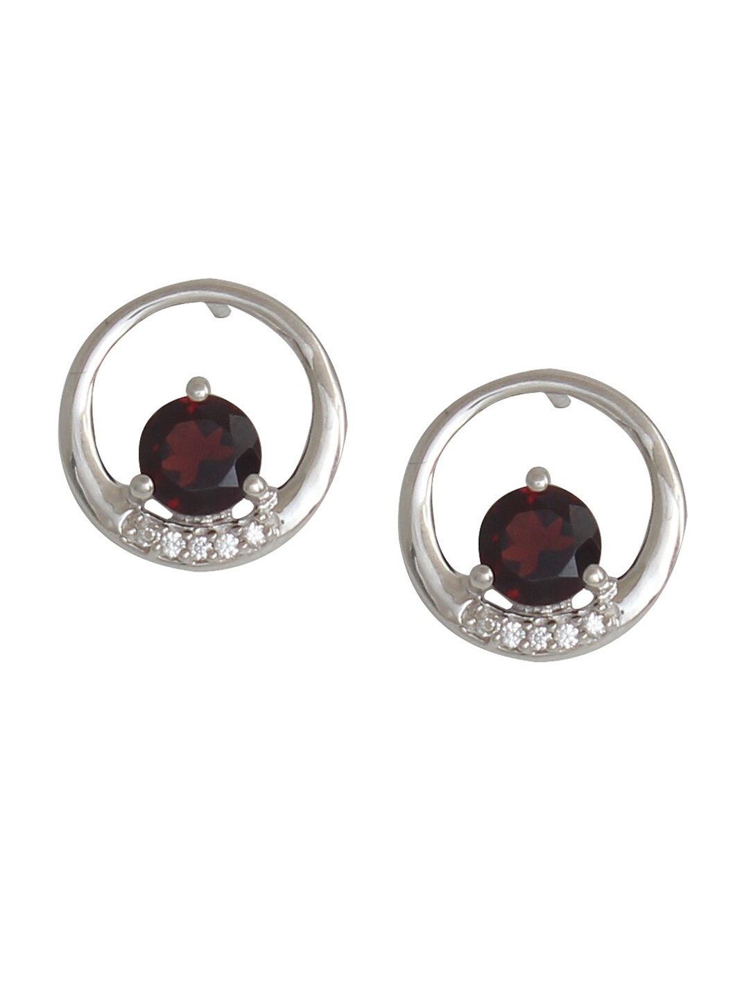 

HIFLYER JEWELS Silver-Plated Stone Studded Circular Studs Earrings, Maroon