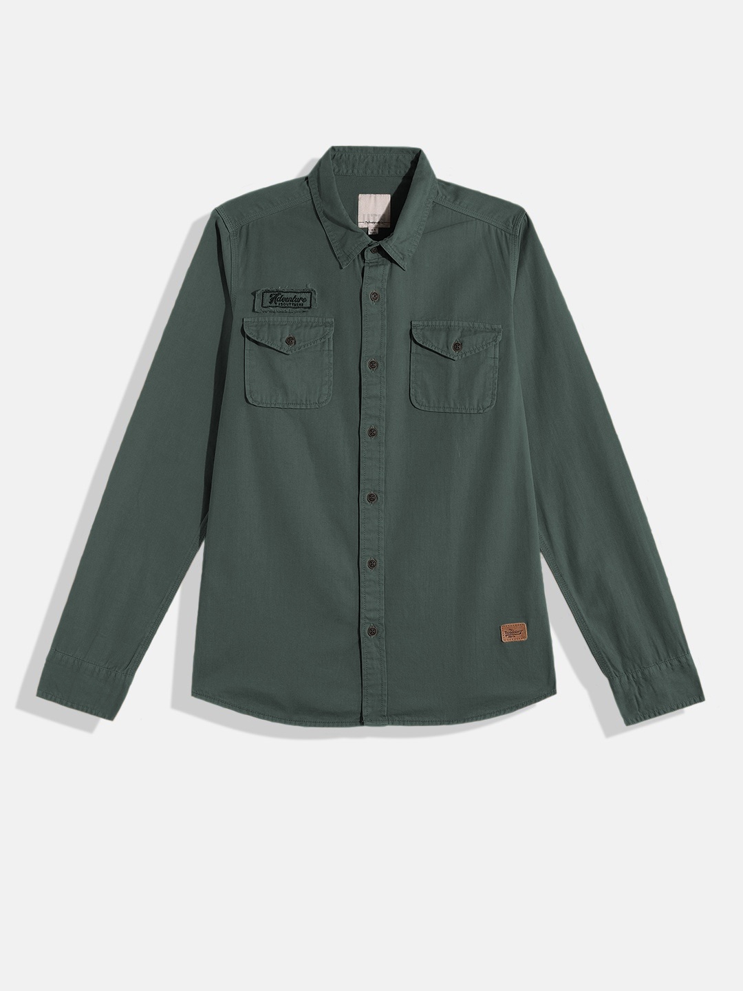 

Roadster Embroidery Badge Pure Cotton Casual Shirt, Grey