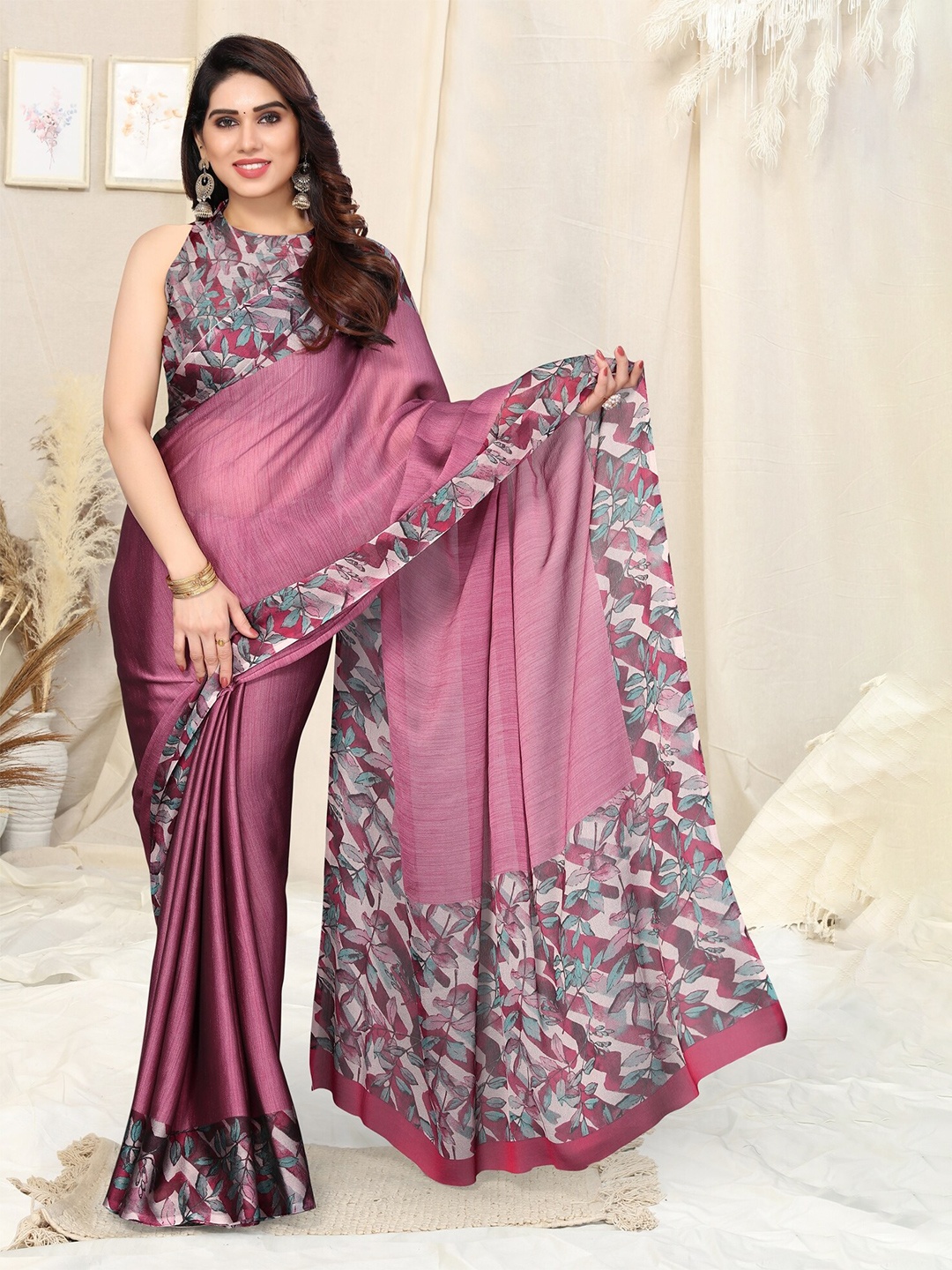 

KALINI Floral Printed Chiffon Saree, Pink