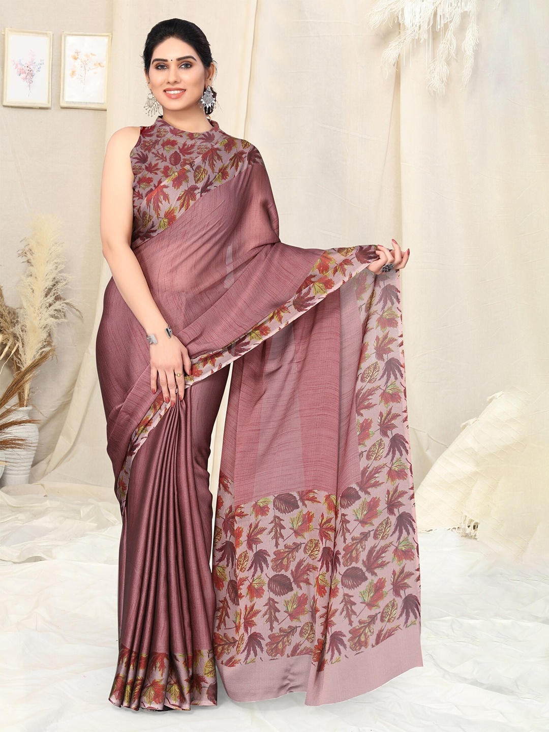 

KALINI Printed Border Saree, Pink