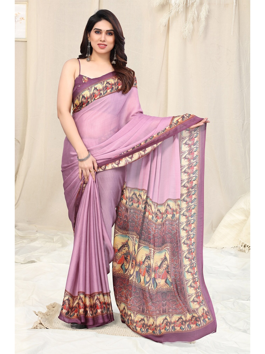 

KALINI Ethnic Motif Printed Bordered Saree, Pink
