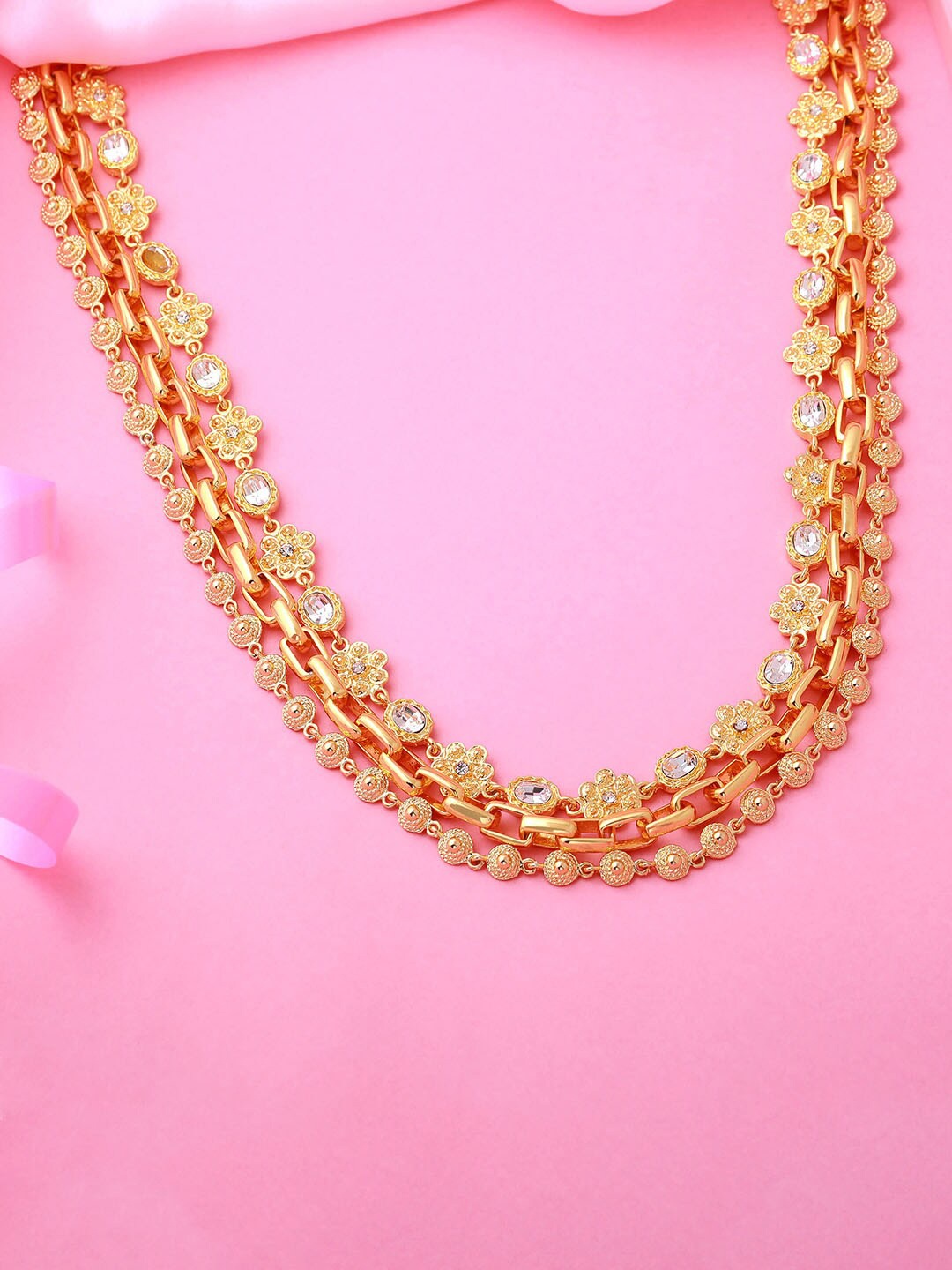 

Estele Gold-Plated Crystals Studded Layered Necklace, White