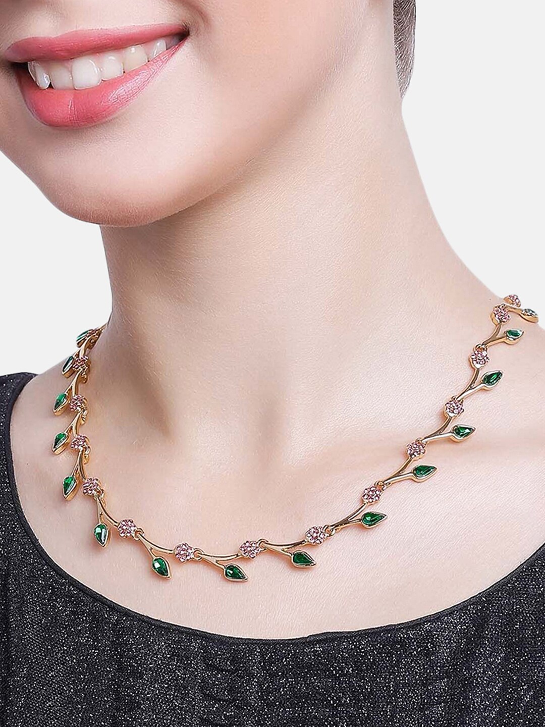 

Estele Gold-Toned & Green Gold-Plated Necklace