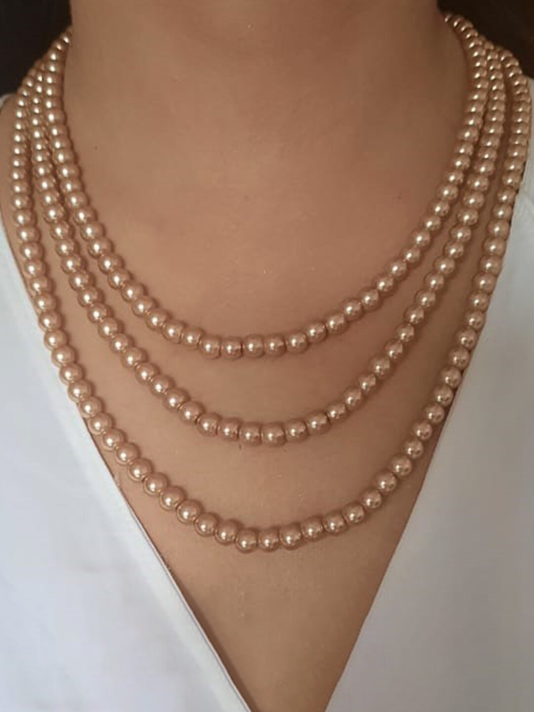 

Estele Gold-Plated Beaded Layered Necklace, Cream
