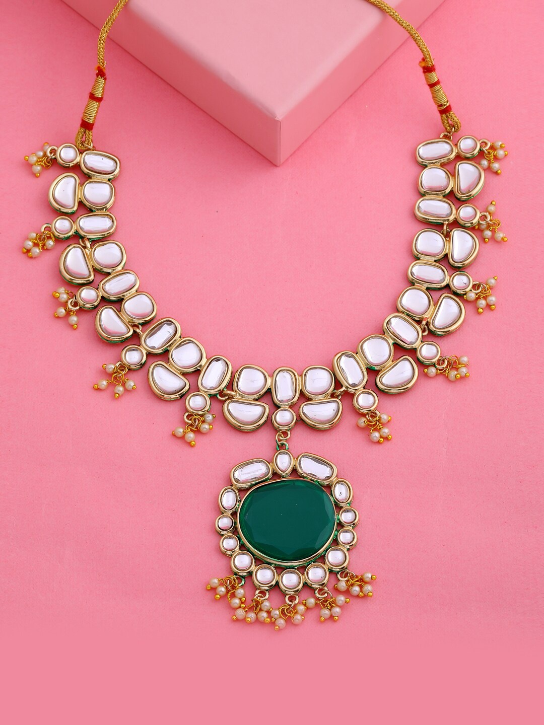 

Estele Kundan Studded Gold-Plated Necklace, Green