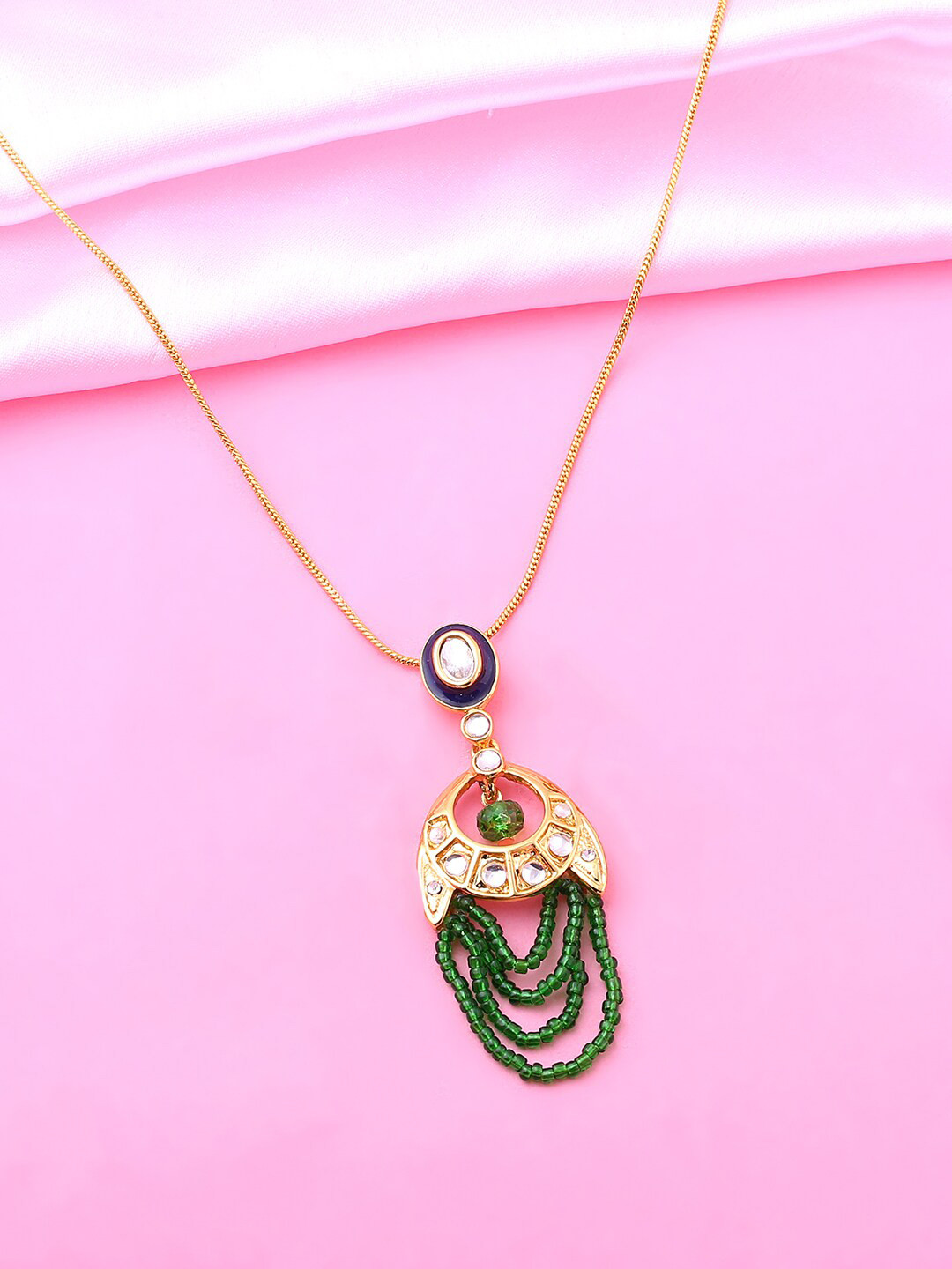 

Estele Gold-Plated Stone Studded & Beaded Pendant Chain, Green
