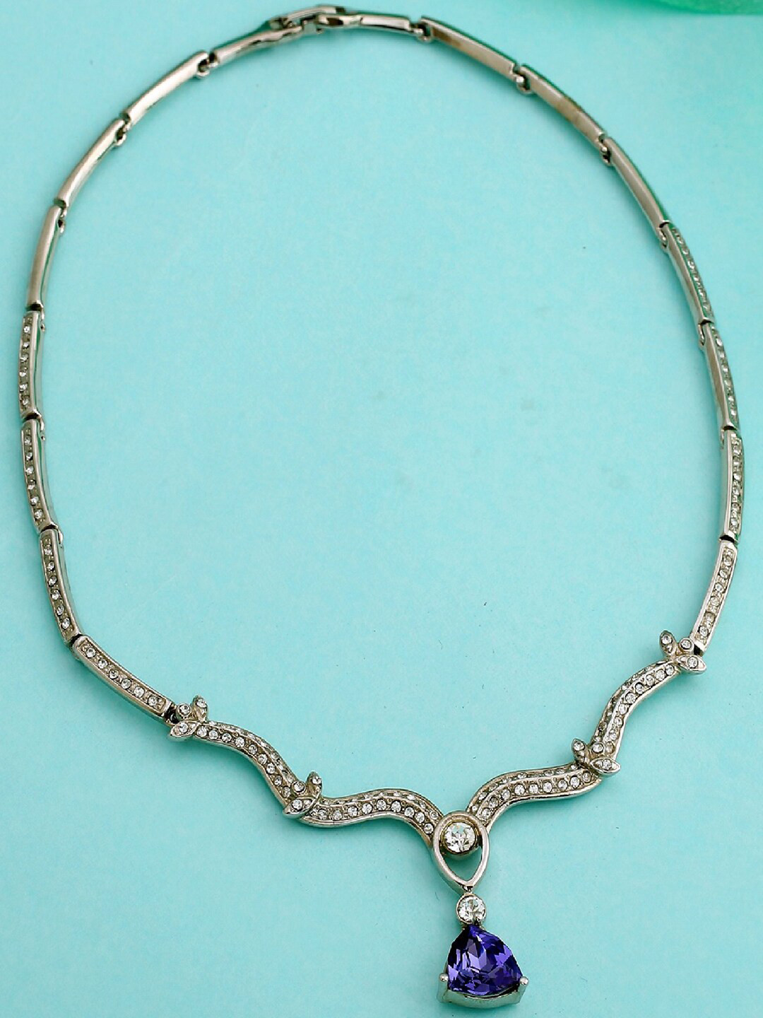 

Estele Rhodium-Plated Indigo Trillum Necklace, Silver