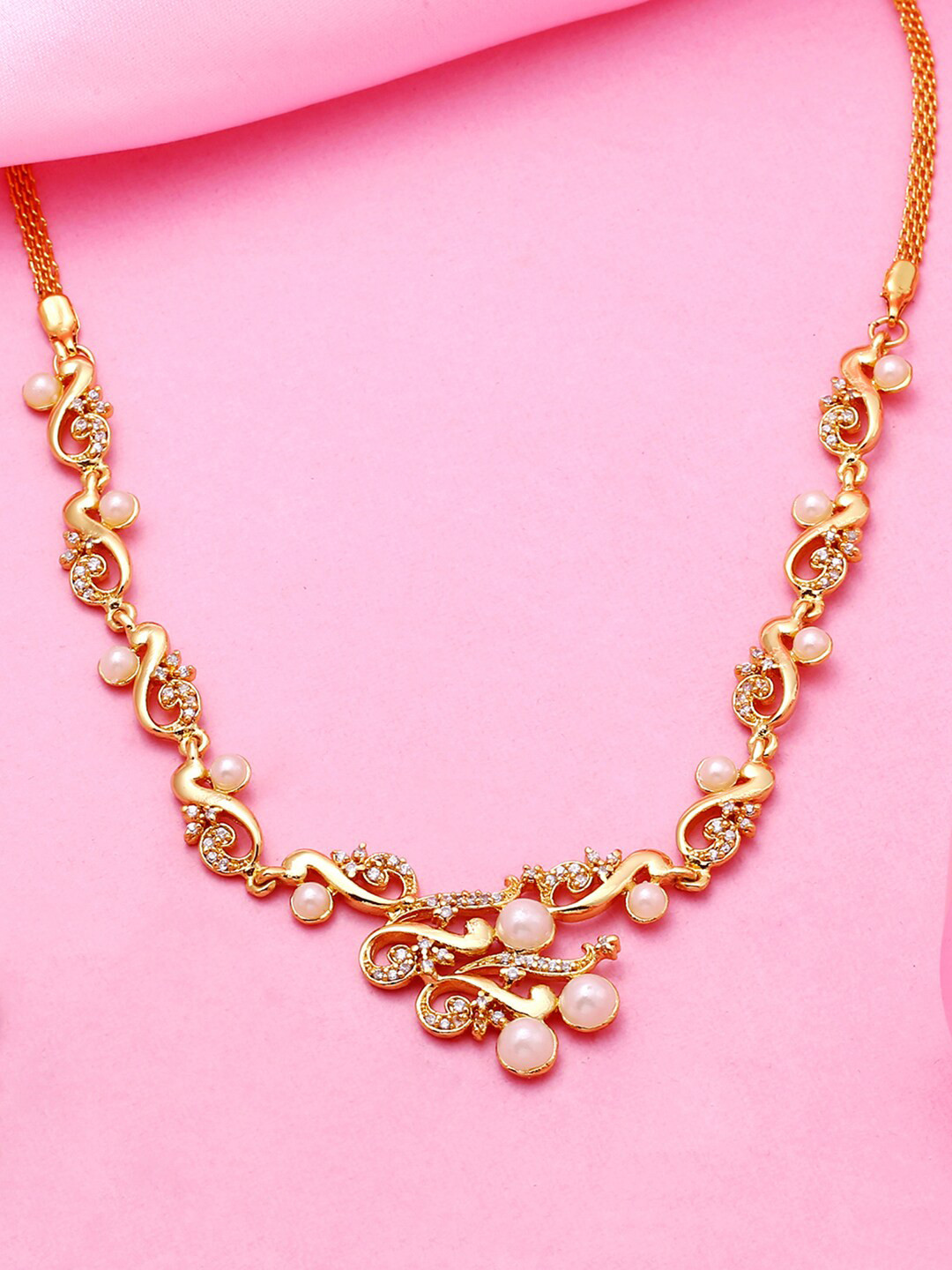 

Estele Gold-Plated Cubic Zirconia Studded & Beaded Necklace, White