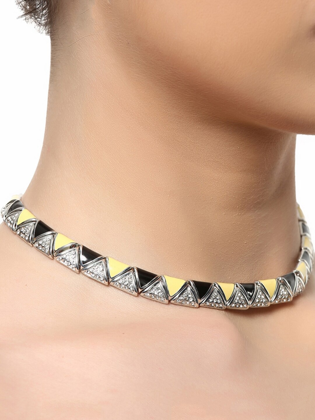 

Estele Rhodium-Plated Crystals Studded Chocker Necklace, Black