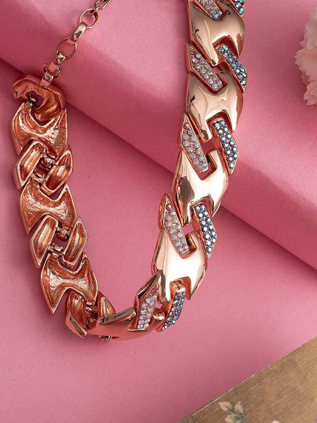 

Estele Rose Gold-Plated Crystals Studded Necklace, White