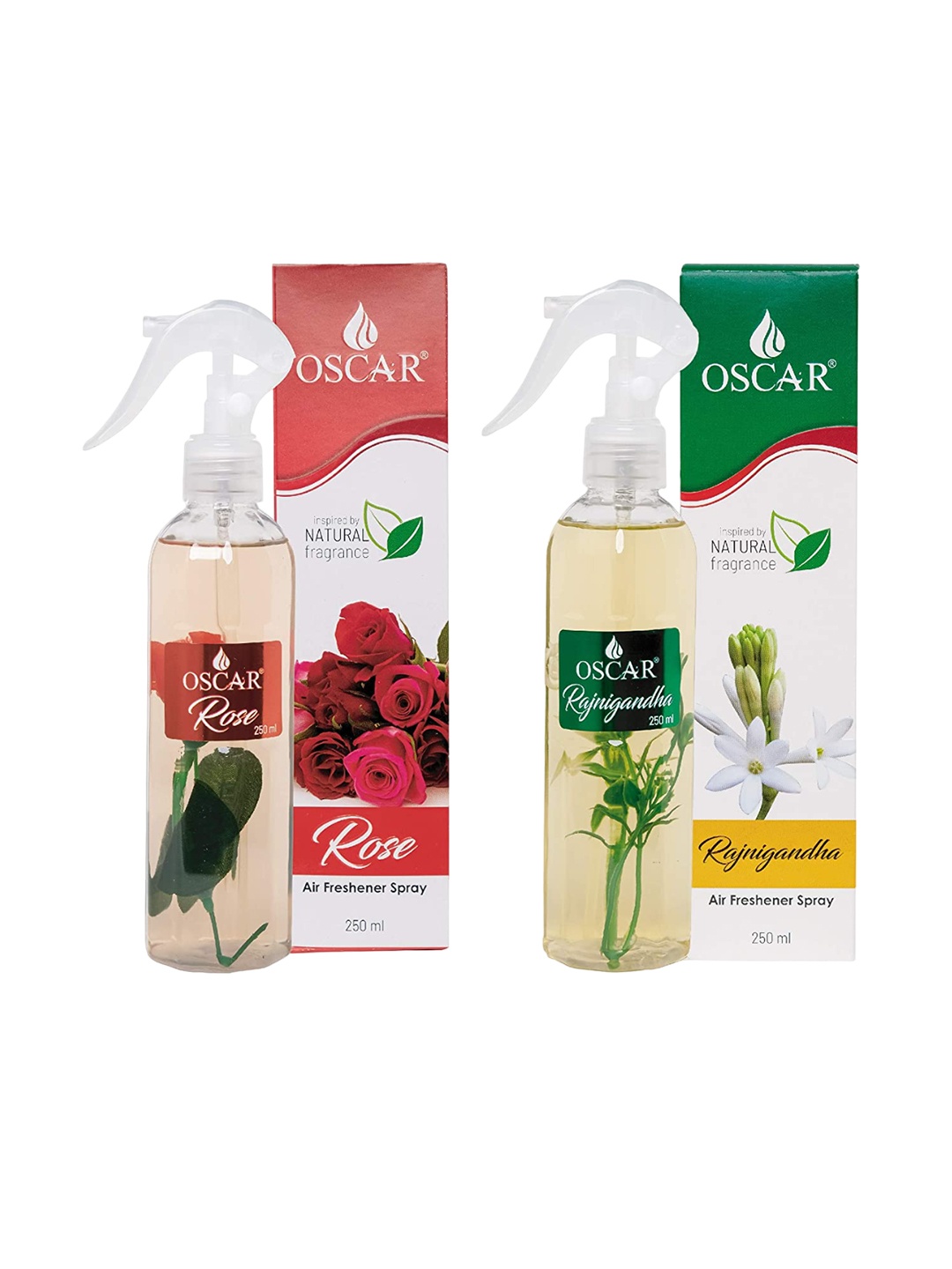 

OSCAR 2 Pieces Rose and Rajanigandha Room Freshener-250ml Each, Transparent