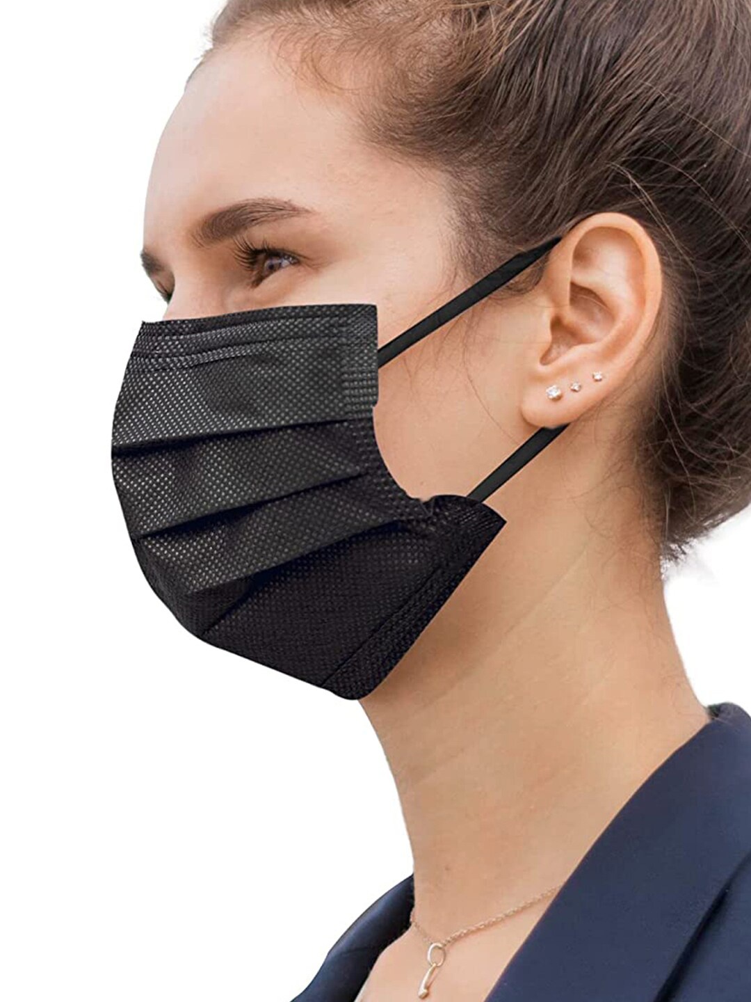 

LONDON FASHION hob Pack Of 100 Cotton Surgical Masks With Nose-Pin, Black