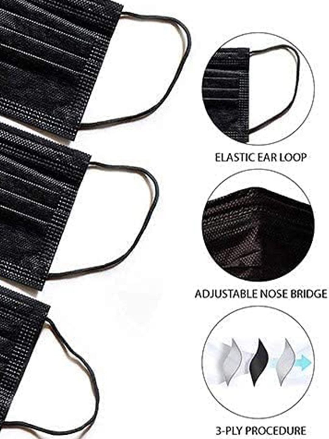 

LONDON FASHION hob Pack Of 100 3-Ply Protective Outdoor Mask, Black