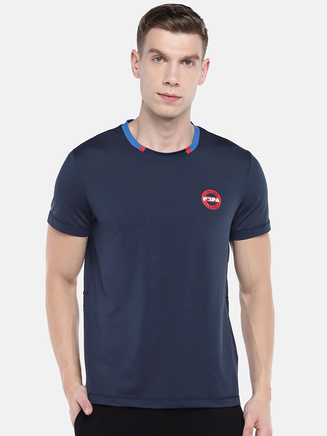 

U.S. Polo Assn. Men Navy Blue Solid Round Neck T-shirt