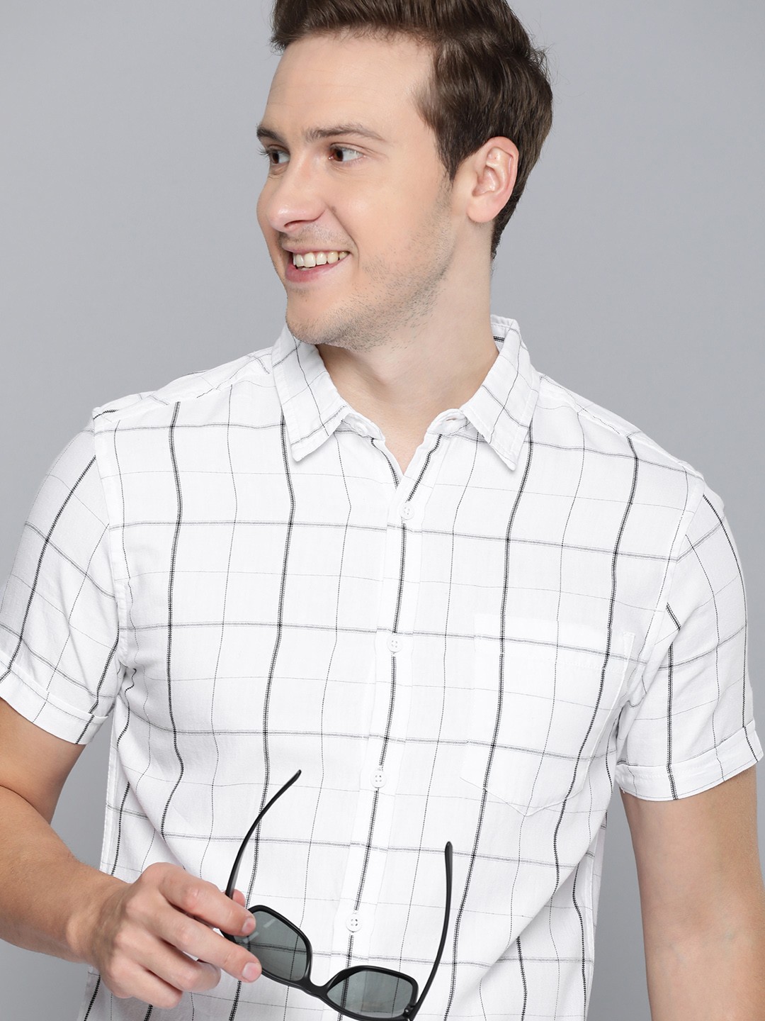 

HERE&NOW Slim Fit Windowpane Checks Casual Shirt, White