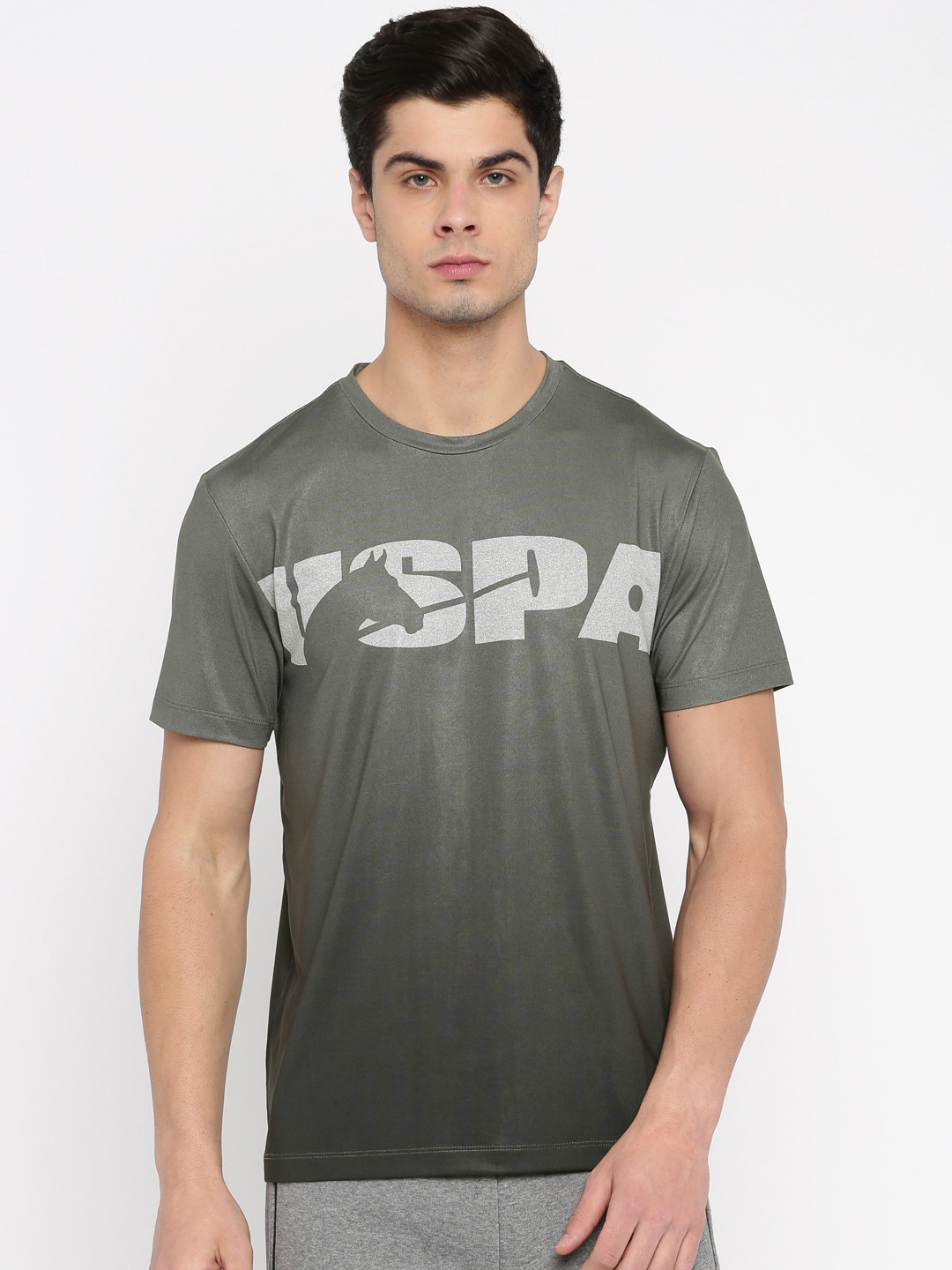 

U.S. Polo Assn. Men Grey Printed Active Equi-Dry T-shirt