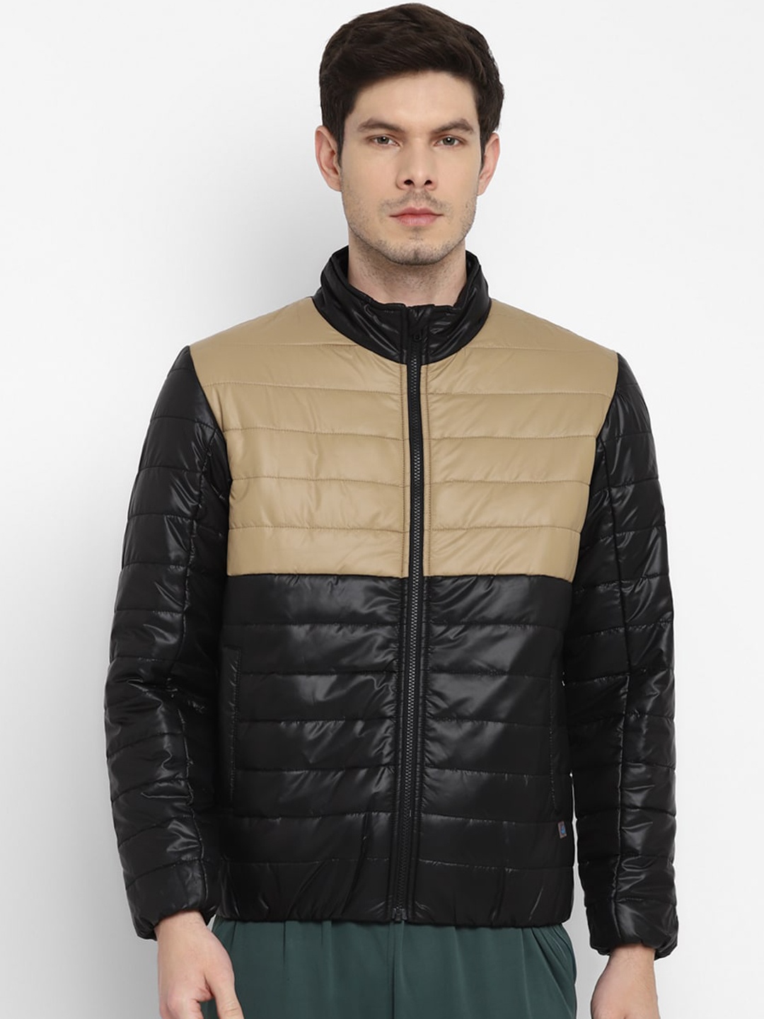

FURO by Red Chief Men Colourblocked Mock Collar Padded Jacket, Black