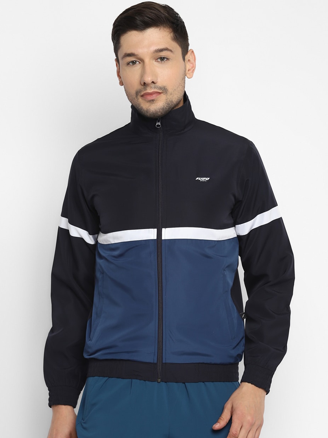 

FURO by Red Chief Men Colourblocked Windcheater Sporty Jacket, Navy blue
