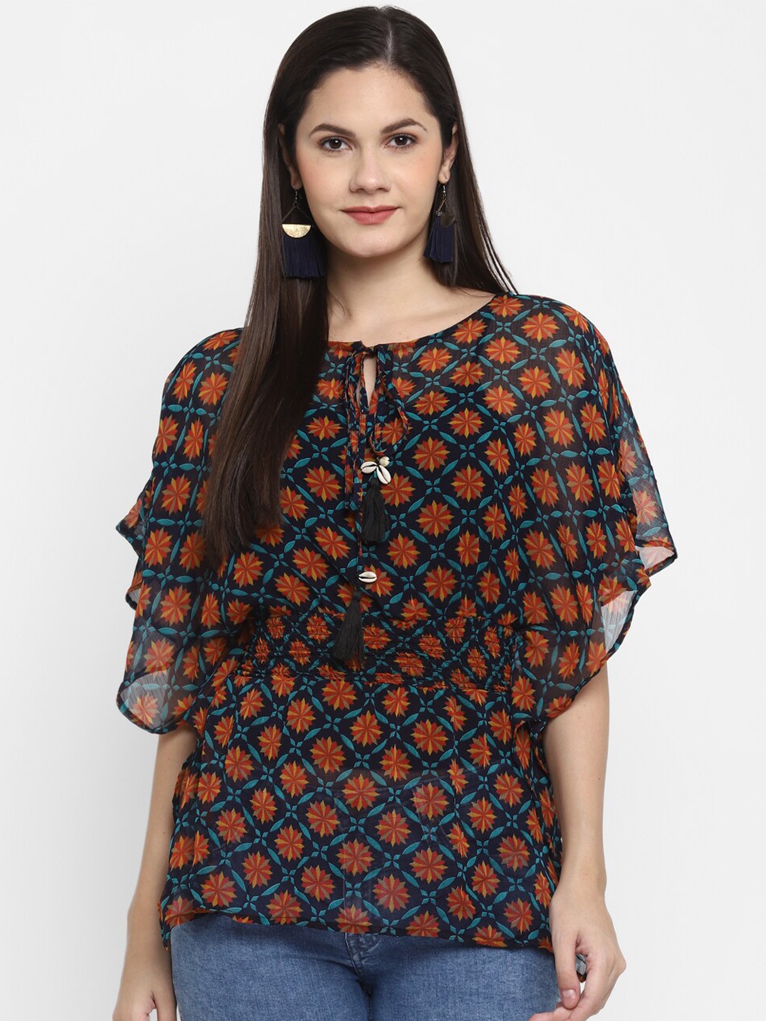 

LAMOURE BY RED CHIEF Printed Tie-Up Kaftan Top, Blue