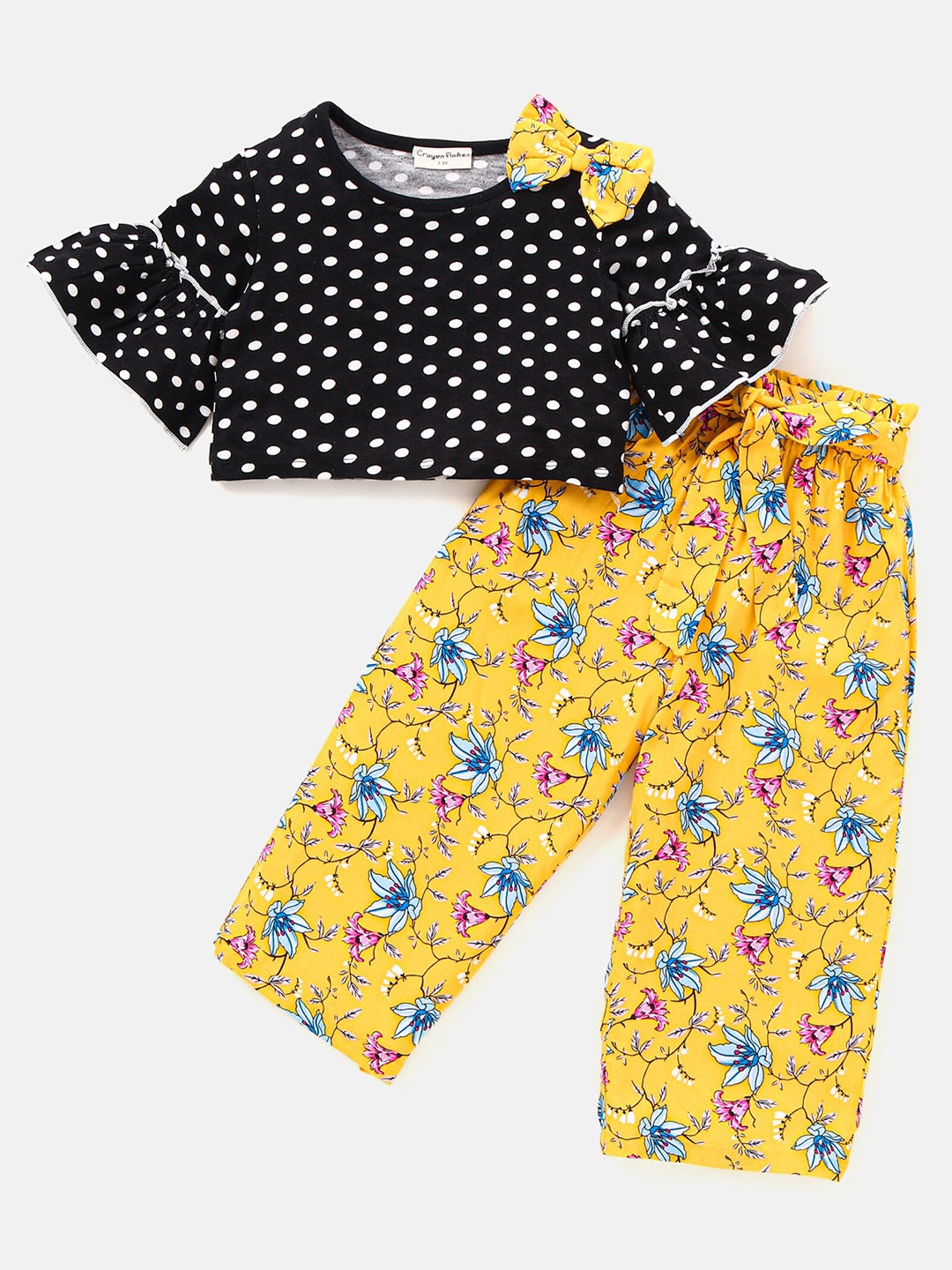 

CrayonFlakes Girls Printed Top with Palazzos, Black