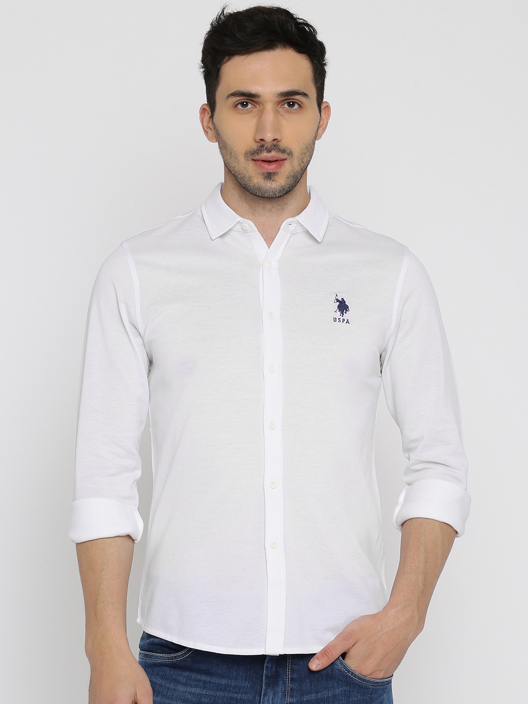 

U.S. Polo Assn. Men White Regular Fit Self-Design Casual Shirt