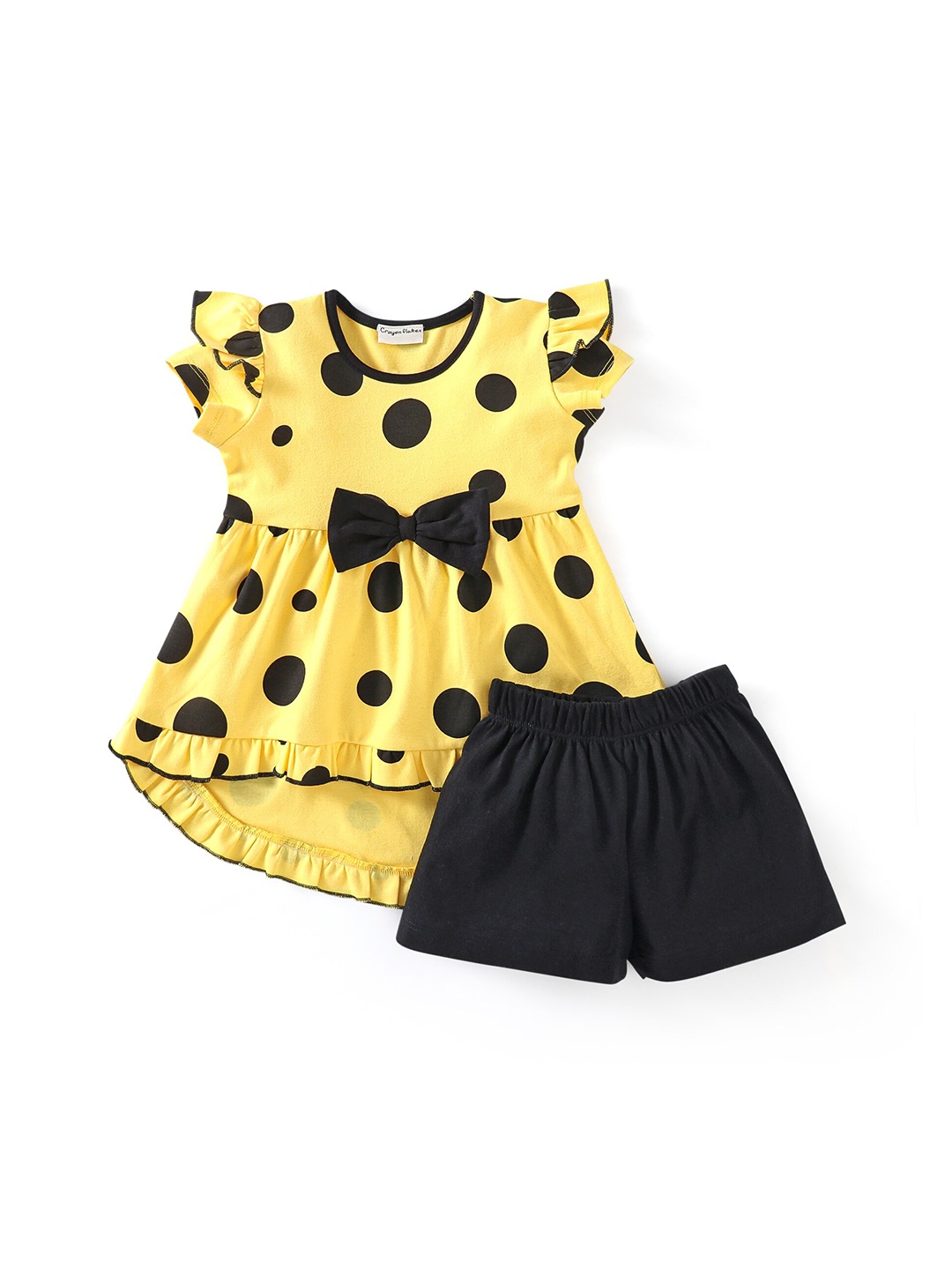 

CrayonFlakes Girls Printed Pure Cotton Tunic with Shorts, Yellow