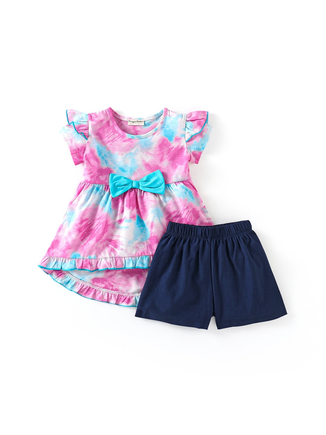 

CrayonFlakes Girls Dyed Pure Cotton Tunic with Shorts, Pink