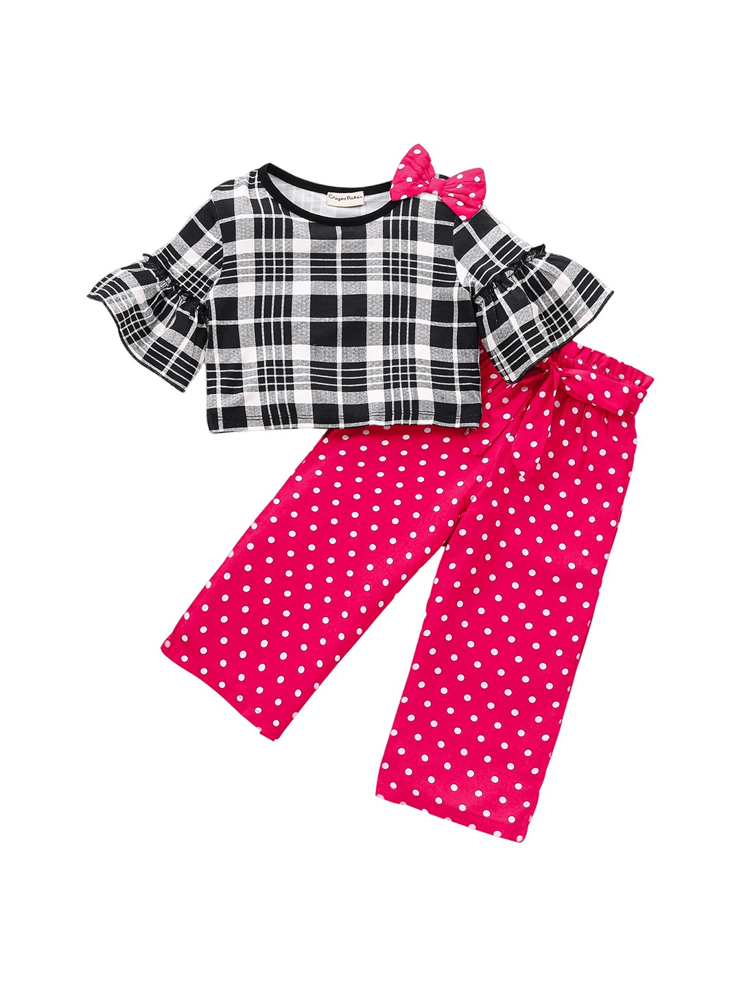 

CrayonFlakes Girls Checked Top with Palazzos, Magenta