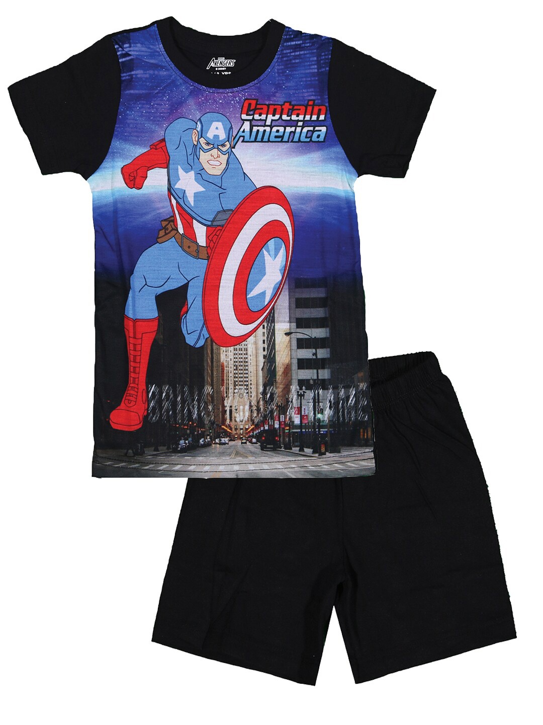 

KINSEY Boys Marvel Captain America Printed T-shirt with Shorts Clothing Set, Black