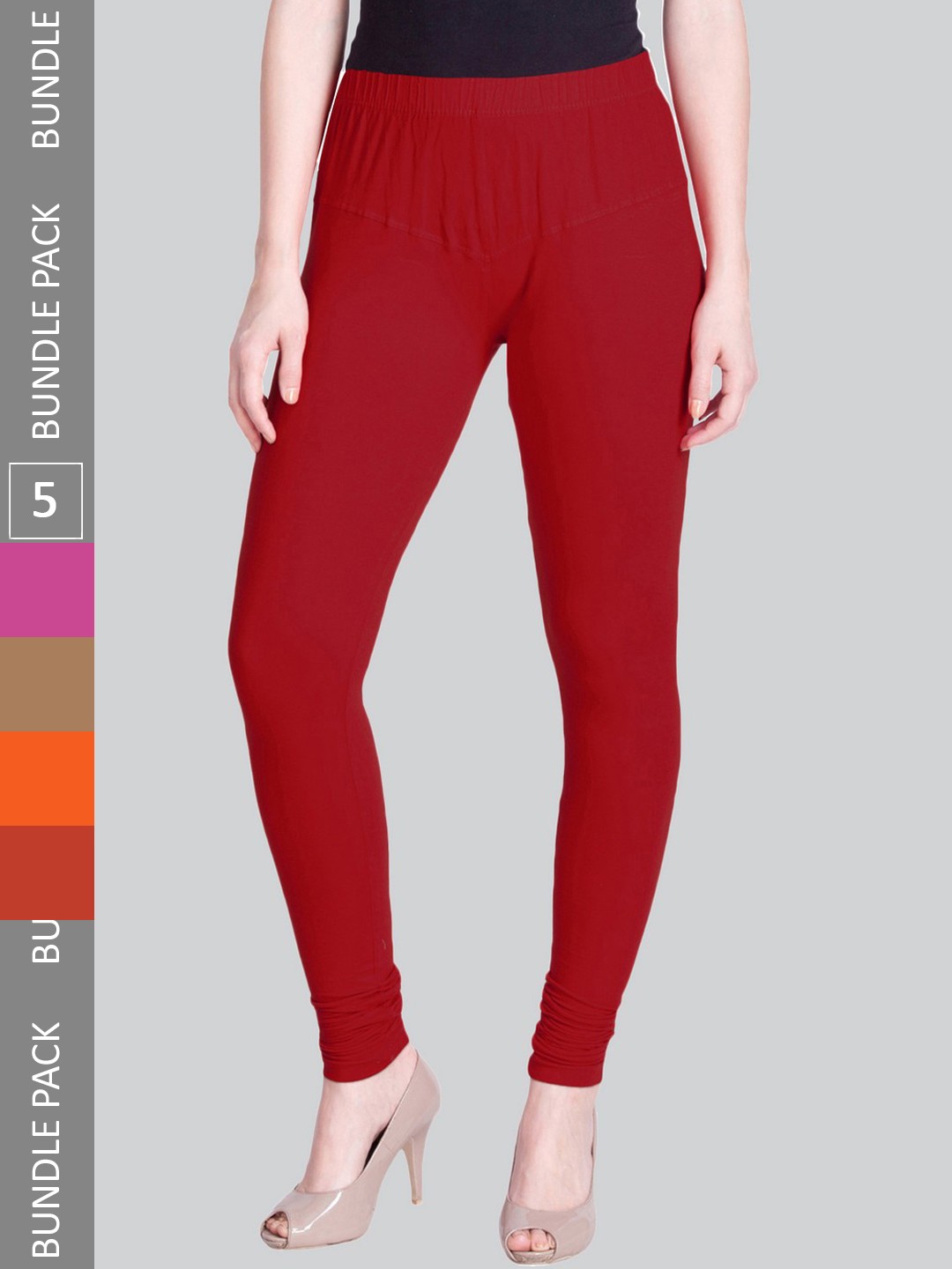 

LYRA Women Pack Of 5 Stretchable Churidar-Length Cotton Lycra Leggings, Maroon