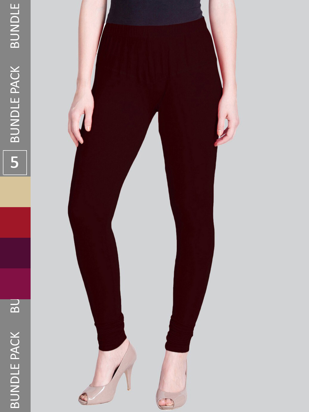 

LYRA Women Pack Of 5 Stretchable Churidar-Length Cotton Lycra Leggings, Coffee brown