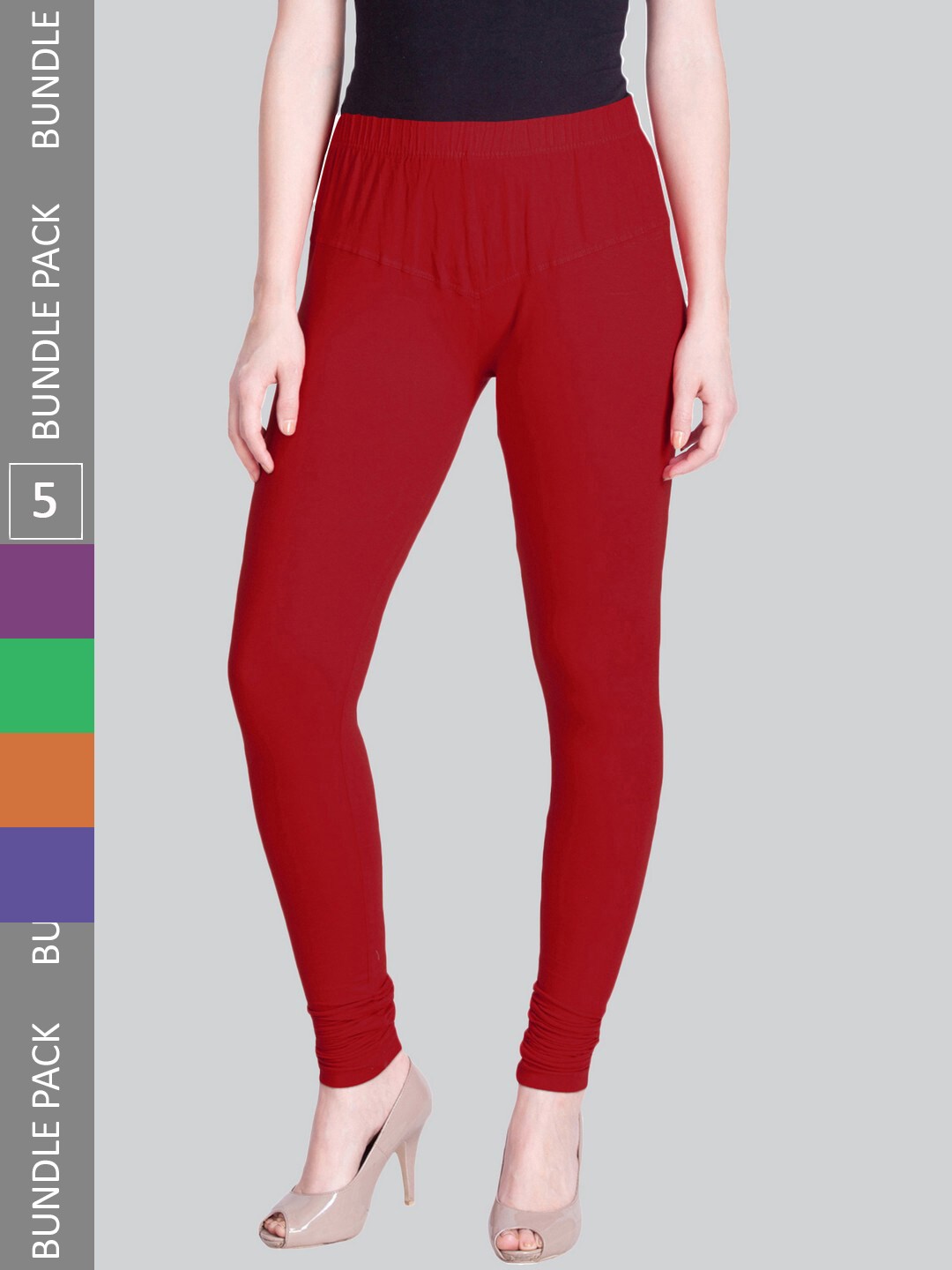 

LYRA Pack Of 5 Ultra Soft Cotton Stretchable Premium Churidar Length Leggings, Red