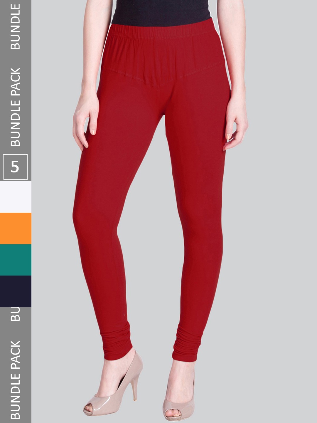 

LYRA Women Pack Of 5 Stretchable Churidar-Length Cotton Lycra Leggings, Maroon