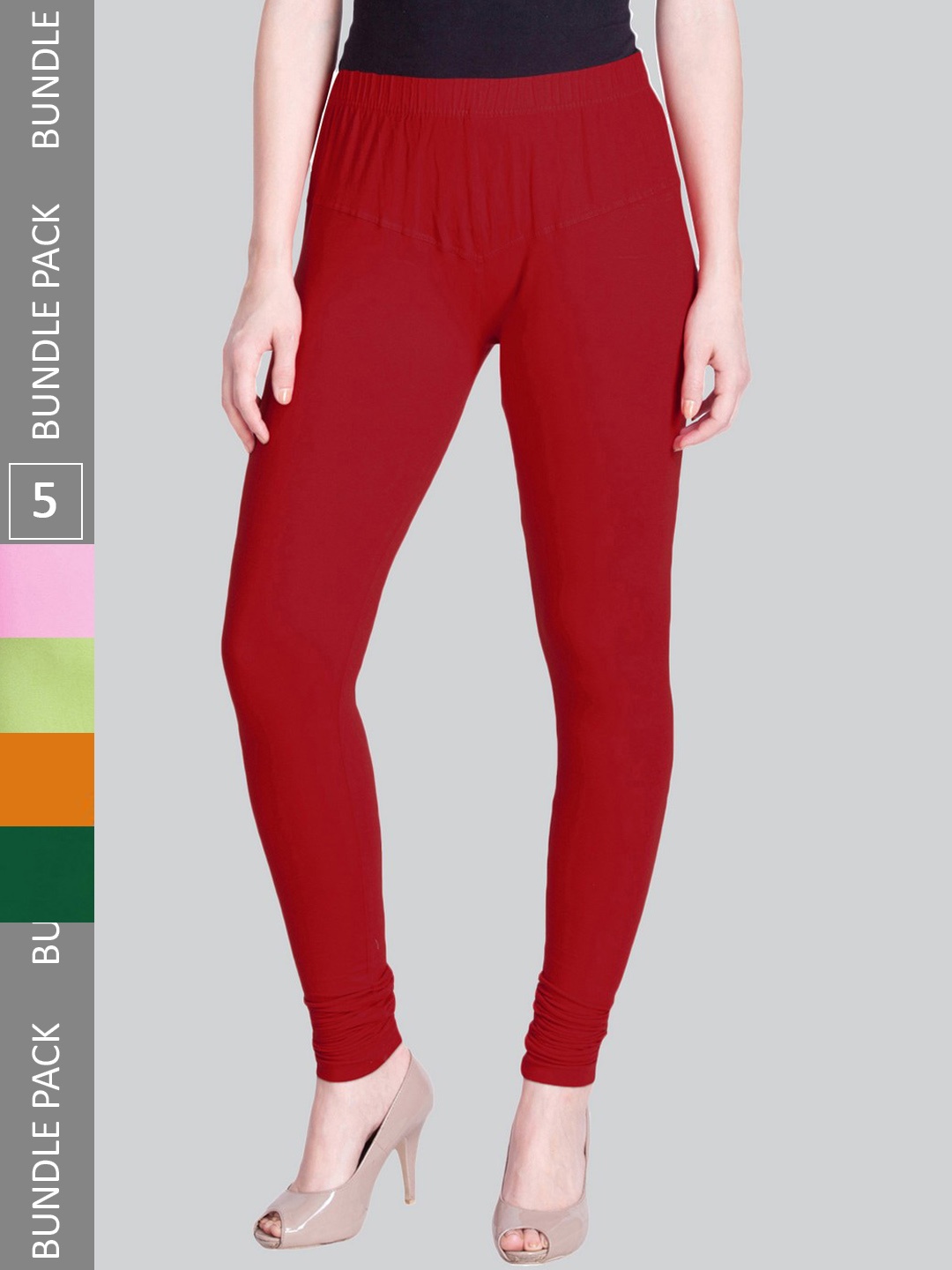

LYRA Women Pack Of 5 Stretchable Churidar-Length Cotton Lycra Leggings, Maroon