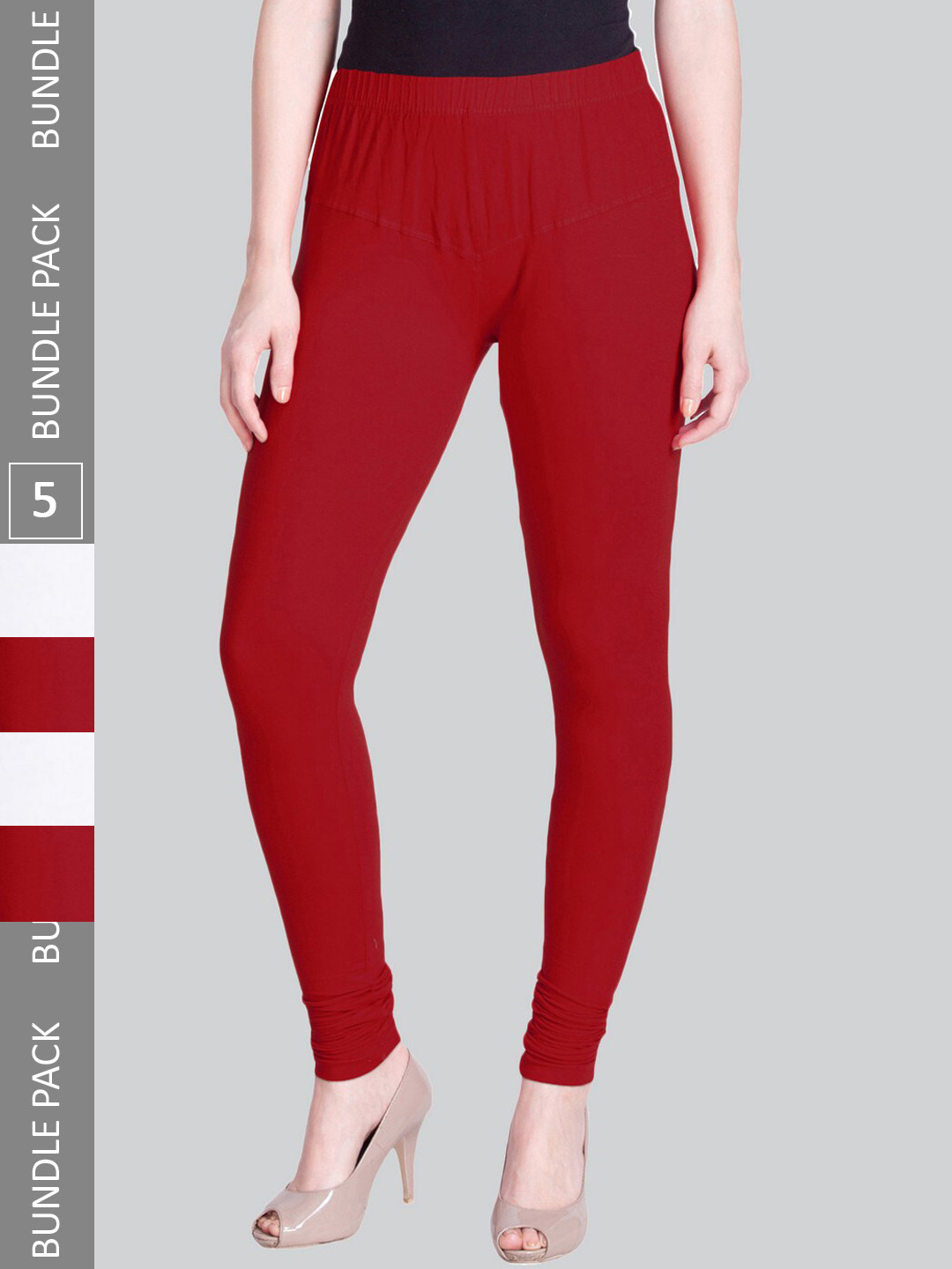 

LYRA Women Pack Of 5 Stretchable Churidar-Length Cotton Lycra Leggings, Maroon