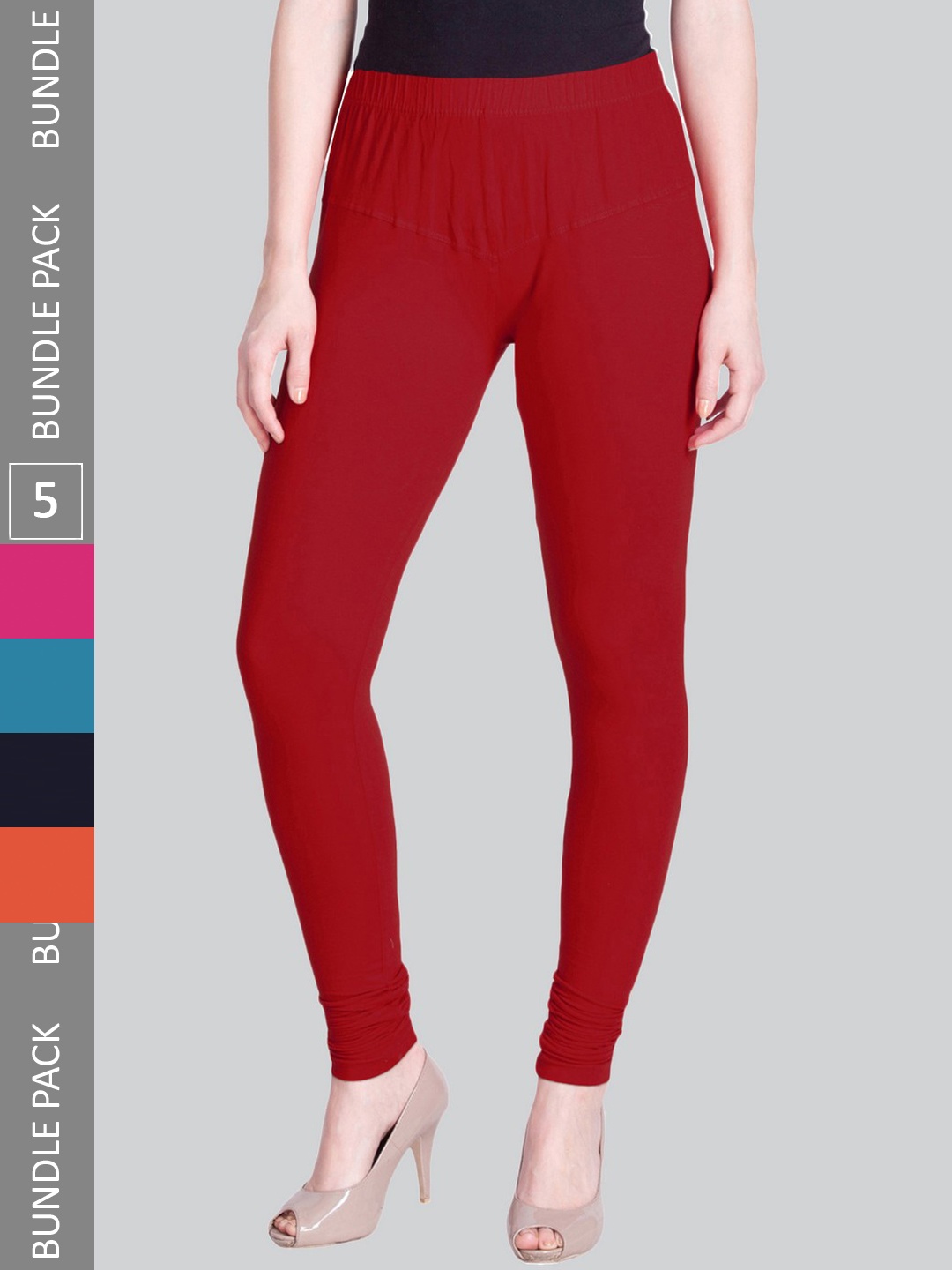 

LYRA Women Pack Of 5 Stretchable Churidar-Length Cotton Lycra Leggings, Maroon