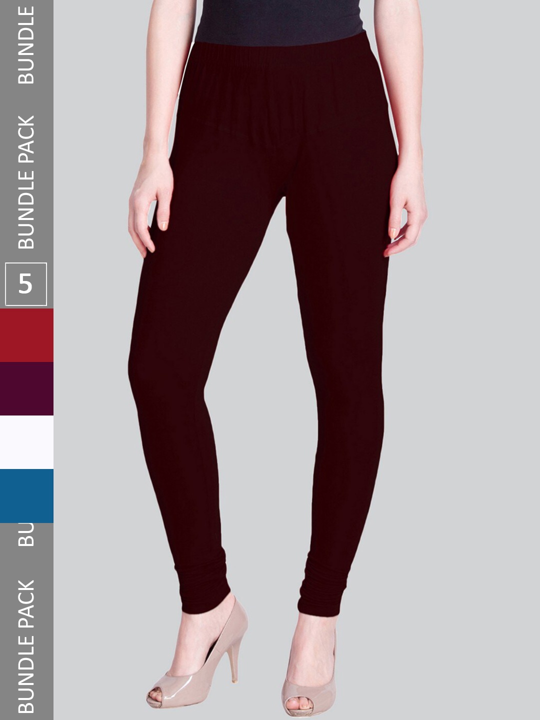 

LYRA Women Pack Of 5 Stretchable Churidar-Length Cotton Lycra Leggings, Brown