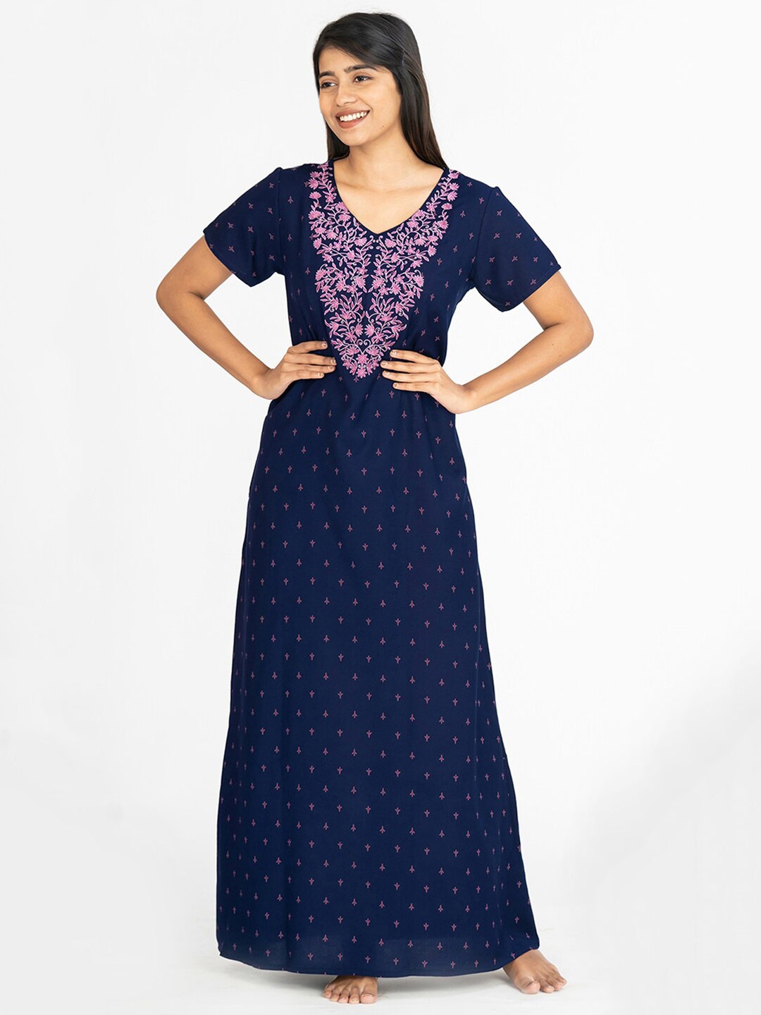 

Maybell Floral Printed Maxi Nightdress, Navy blue