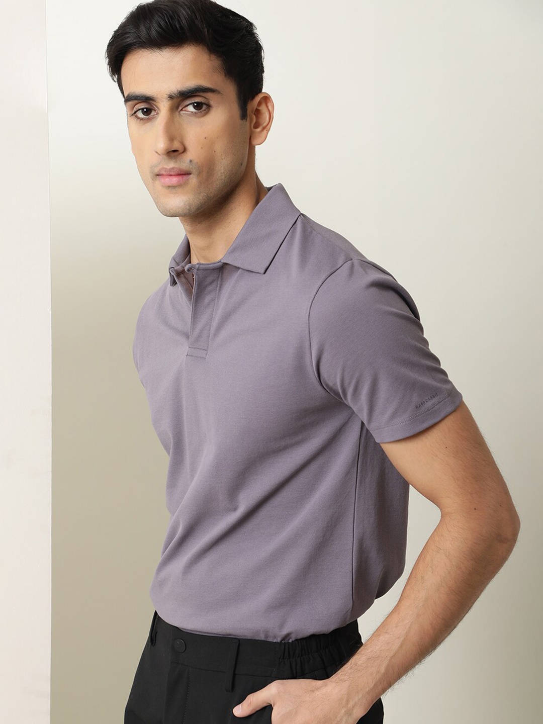 

RARE RABBIT Men Rings-4 Slim Fit Solid Polo Collar T-Shirt, Purple