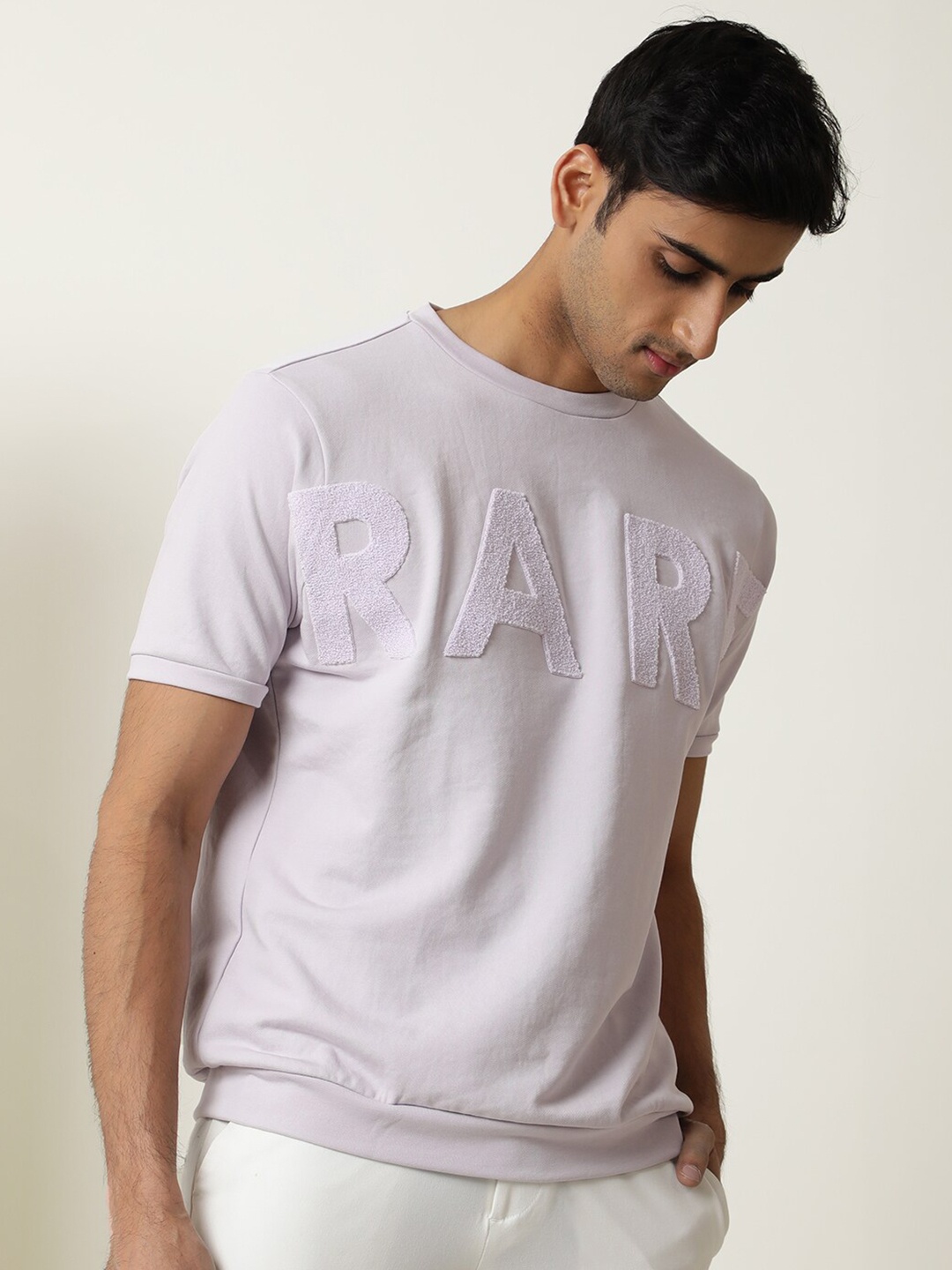 

RARE RABBIT Typography Printed Cotton Slim Fit T-shirt, Pink