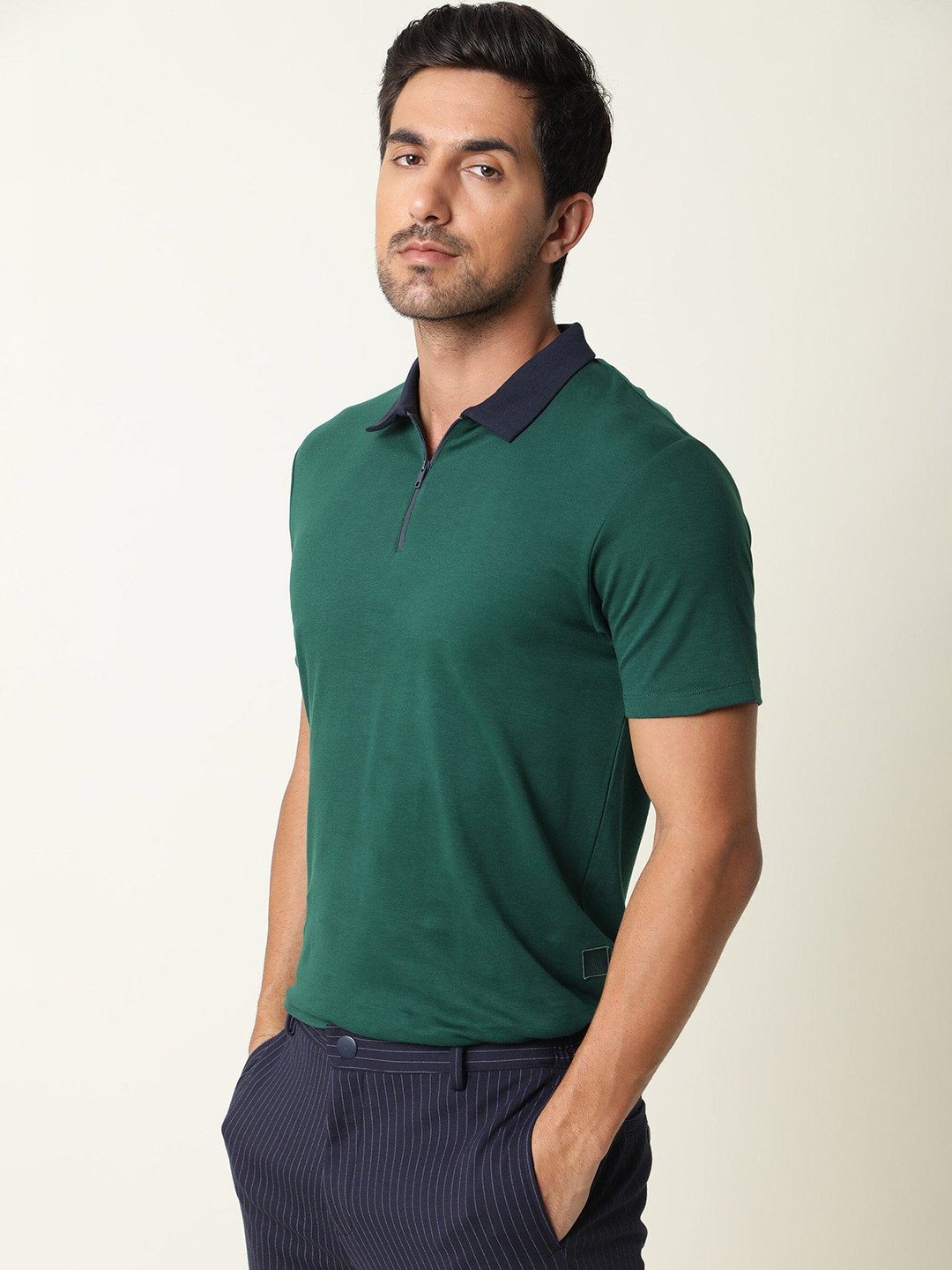

RARE RABBIT Men Cloud Polo Collar Slim Fit Cotton T-Shirt, Green