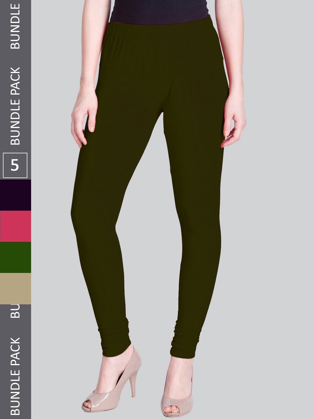 

LYRA Women Pack Of 5 Stretchable Churidar-Length Cotton Lycra Leggings, Green
