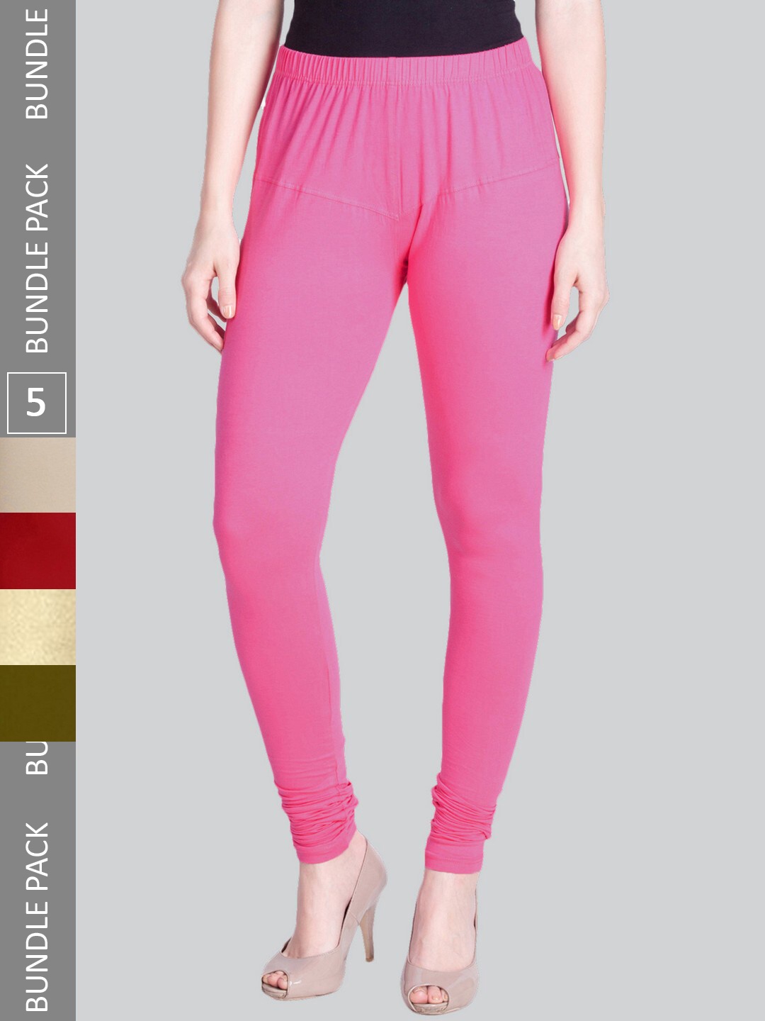 

LYRA Women Pack Of 5 Stretchable Churidar-Length Cotton Lycra Leggings, Pink